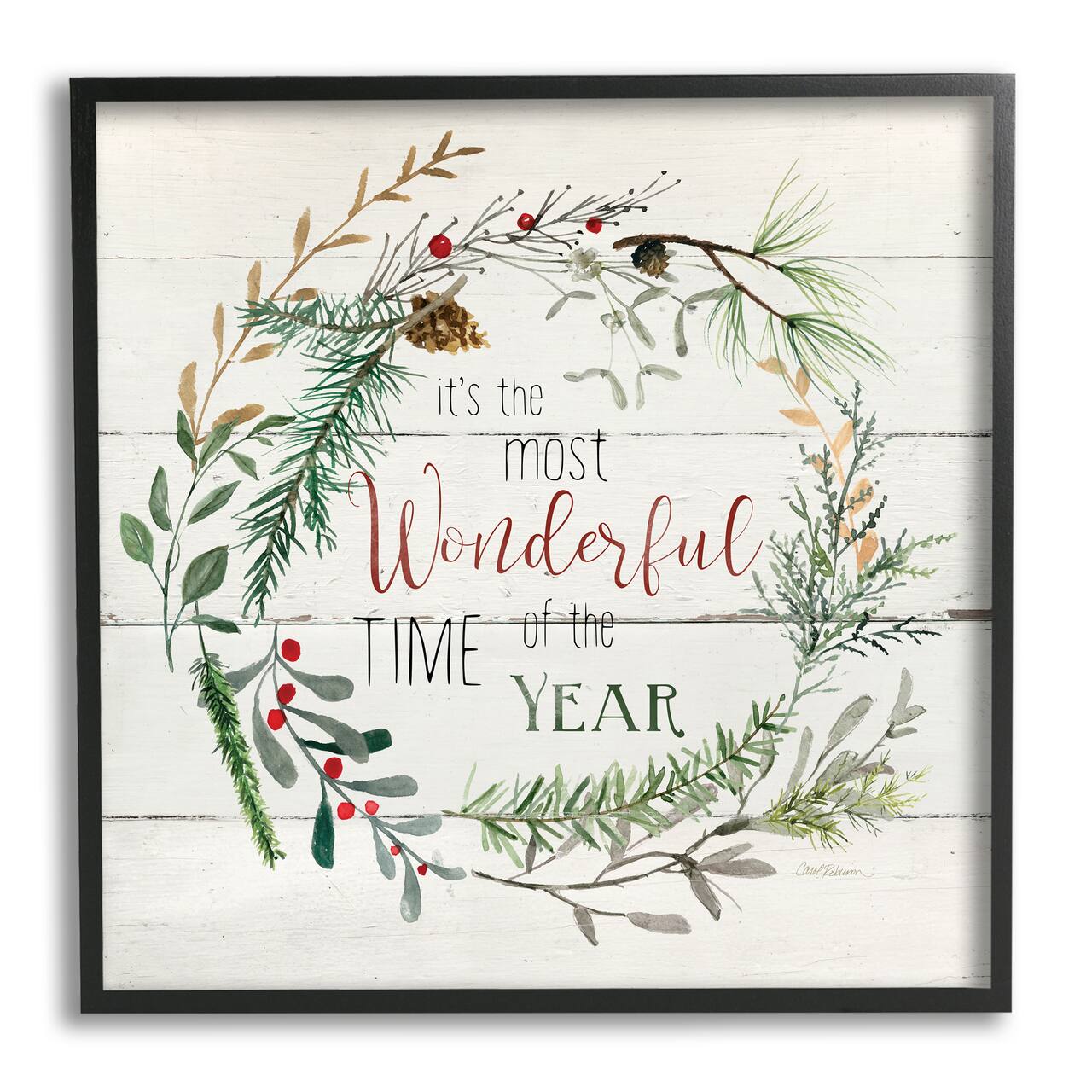 Stupell Industries Most Wonderful Time of Year Wreath Framed Giclee Art